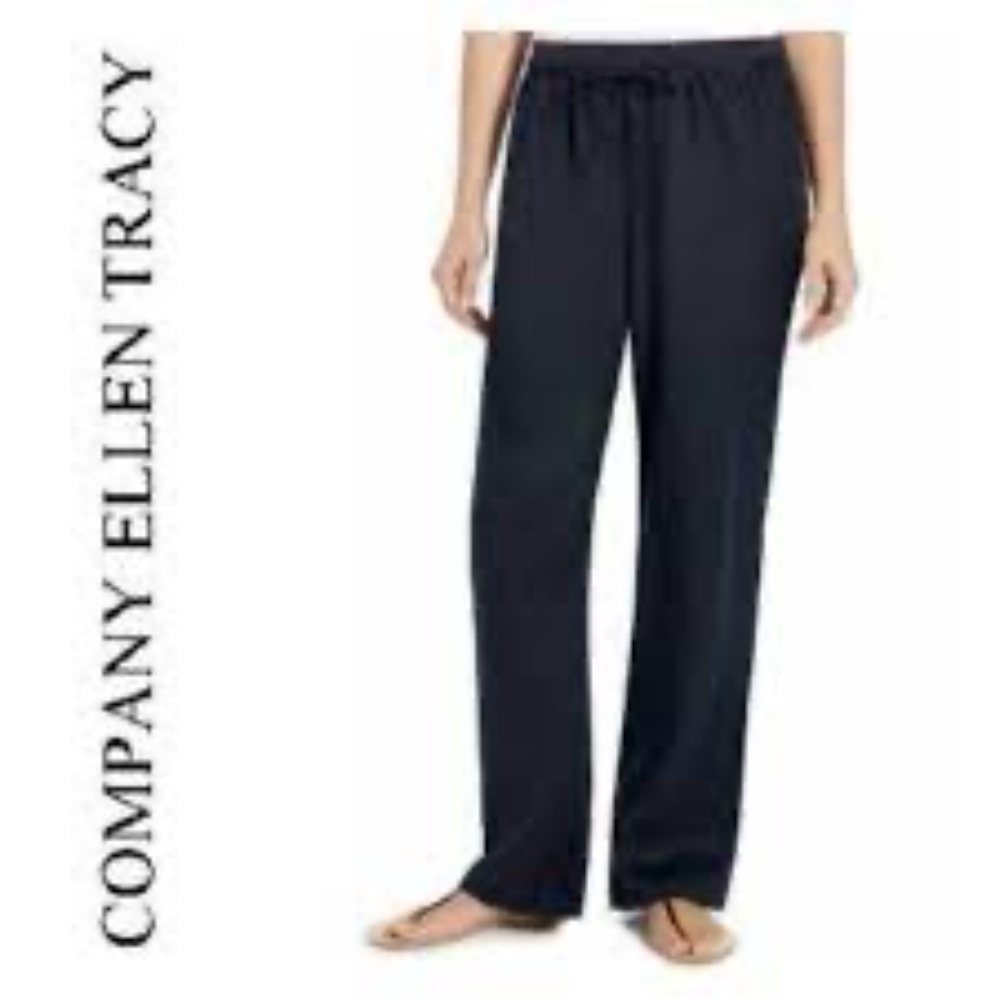 Ellen Tracy Navy Linen Drawstring Waist Pants Small P-21